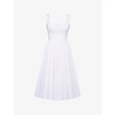 House Of Cb Womens White Amara Floral-print Lace-embroidered Stretch-cotton Midi Dress