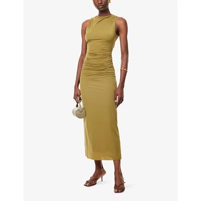 Sir Womens Olive Cascina Twisted-neckline Jersey Midi Dress Xs