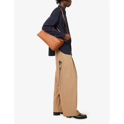 Loewe Mens Beige Pleated Wide-leg Cotton-poplin Trousers In Brown