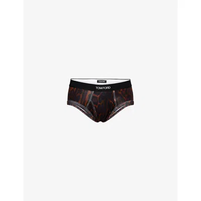 Tom Ford Mens Brown / Black Branded-waistband Graphic Cotton-jersey Briefs