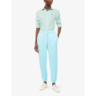 Polo Ralph Lauren Womens Turquoise Nova Elasticated-cuffs Straight-leg Cotton-blend Jogging Bottoms
