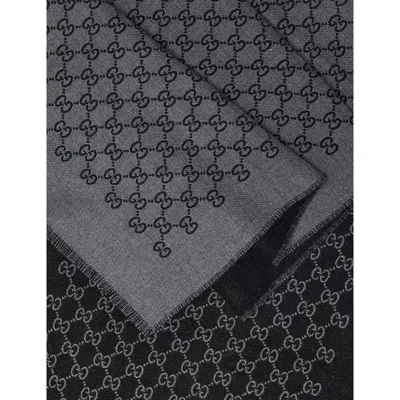 Gucci Mens Anthracite/black Gg Jacquard Wool Scarf