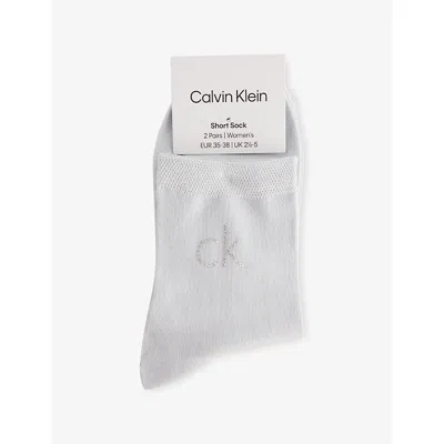 Calvin Klein Womens Light Blue Branded Pack Of Two Woven Socks Eur 39-42/6-9 Uk