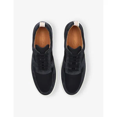 Aurélien Mens Navy Bayside Suede And Canvas Low-top Trainers Eur 44 / 10 Uk In Blue