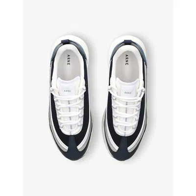 Arne Mens White/navy Technical Wave Runner Leather Suede And Mesh Trainers Eur 42 / 8 Uk