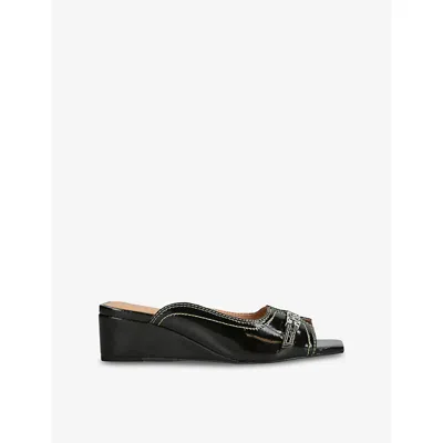 Ganni Butterfly Wedge Mule Sandals Black In Burgundy