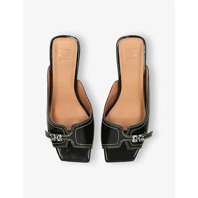 Ganni Butterfly Wedge Mule Sandals Black In Burgundy