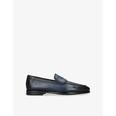 Santoni Leather Cashmere-lined Carlos Loafers In Blue