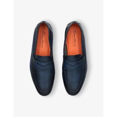 Santoni Leather Cashmere-lined Carlos Loafers In Blue