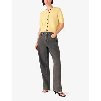 Whistles Womens Yellow Button-down Short-sleeve Cotton Cardigan