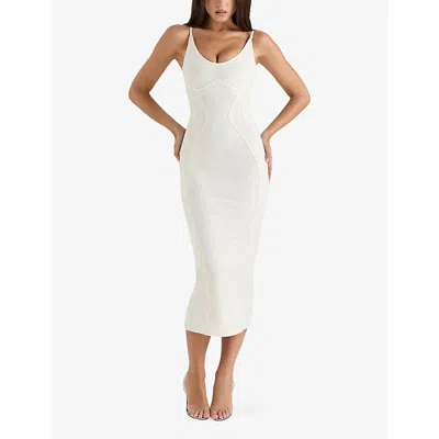 House Of Cb Womens Vanilla The Sculpt Halter-neck Bandage Stretch-woven Midi Dress