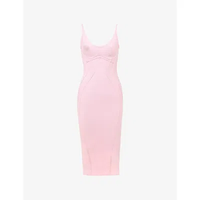 House Of Cb Womens Baby Pink The Sculpt Halter-neck Bandage Stretch-woven Midi Dress
