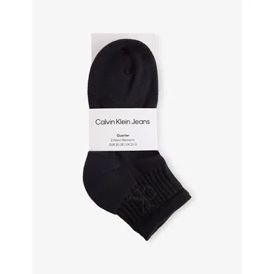 Calvin Klein Womens Black Branded Pack Of Two Cotton-blend Ankle Socks Eur 35-38/2-5 Uk