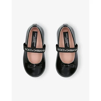 Dolce & Gabbana Logo-strap Bow Ballerina Shoes In Black