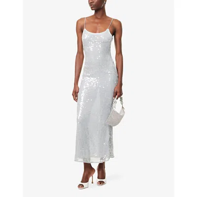 Amy Lynn Womens Ice Blue Translucent-sequin Sleeveless Woven Maxi Dress In Blue
