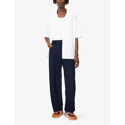 Loewe Mens White Monogram-embroidery Short-sleeves Cotton-poplin Shirt In White