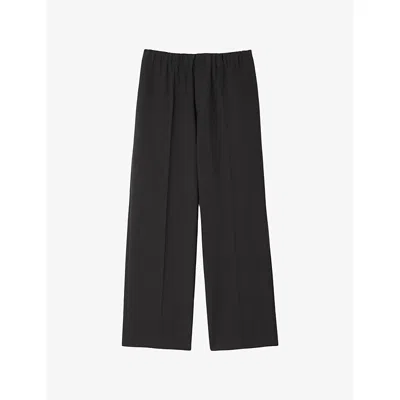 Sandro Mens Dark Grey Elasticated-waist Wide-leg Stretch-woven Trousers Xl In Black