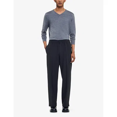 Sandro Mens Dark Grey Elasticated-waist Wide-leg Stretch-woven Trousers Xl In Black