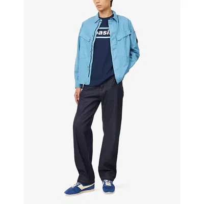 Oasis Mens Navy Box-logo Relaxed-fit Cotton T-shirt Xl