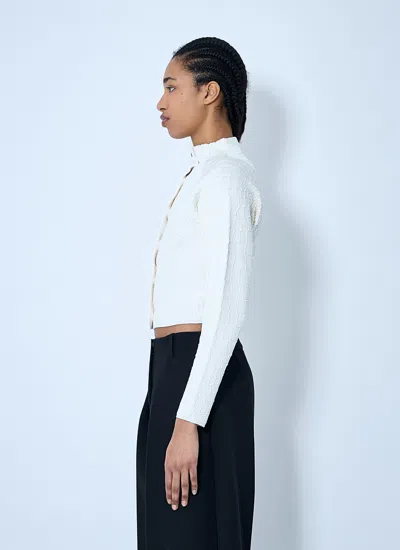 Jacquemus Womens Off-white The Scala Croc-embossed Woven-stretch Cardigan In White
