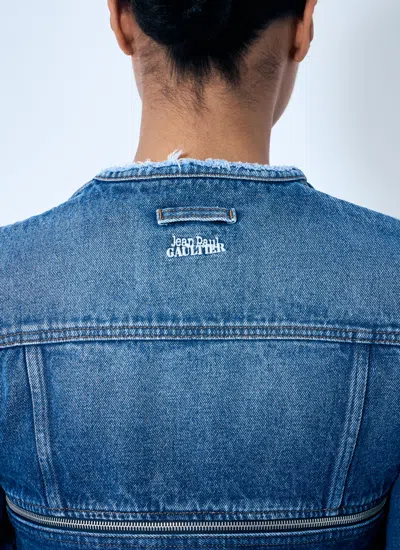 Jean Paul Gaultier Women Crop Denim Jacket With Zip-belt