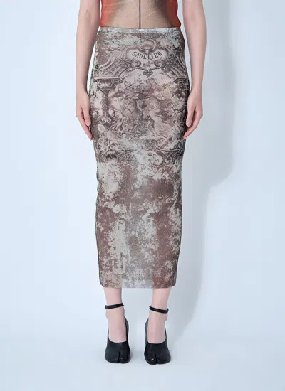 Jean Paul Gaultier Médaillon Mesh Skirt In Brown