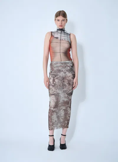 Jean Paul Gaultier Médaillon Mesh Skirt In Brown
