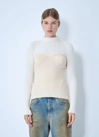 Jean Paul Gaultier Women Ribbed Wool Sweater In Neutral
