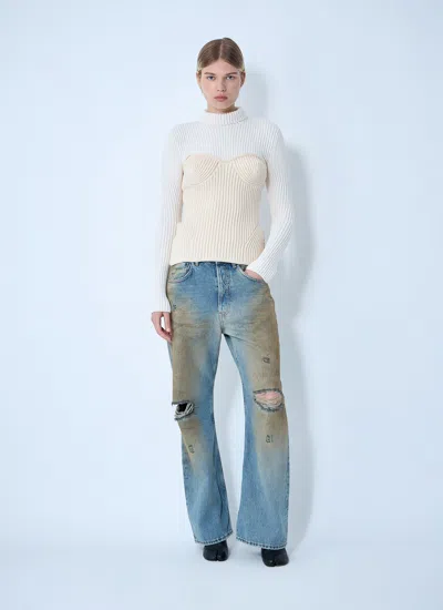 Jean Paul Gaultier Women Ribbed Wool Sweater In Neutral