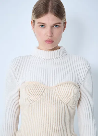Jean Paul Gaultier Women Ribbed Wool Sweater In Neutral