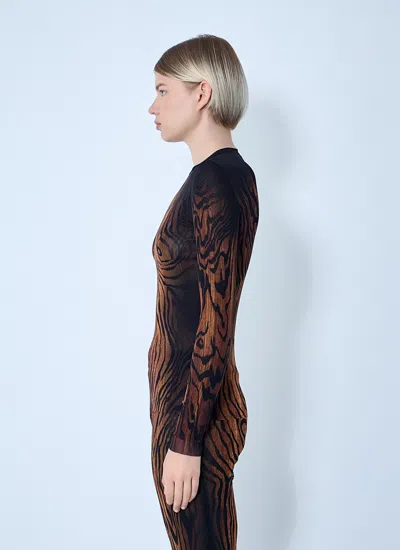 Jean Paul Gaultier Top Long Sleeves Mesh Printed Wood Woman Black And Brown