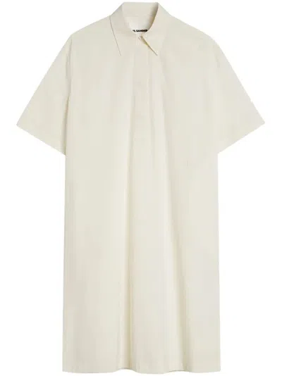 Jil Sander Relaxed Silhouette Cotton Dress With Classic Collar In Gray