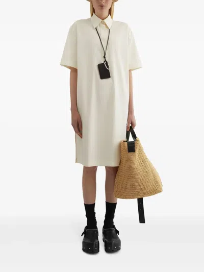 Jil Sander Relaxed Silhouette Cotton Dress With Classic Collar In Gray