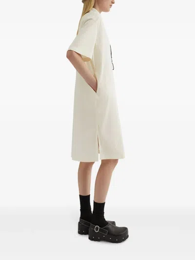 Jil Sander Relaxed Silhouette Cotton Dress With Classic Collar In Gray