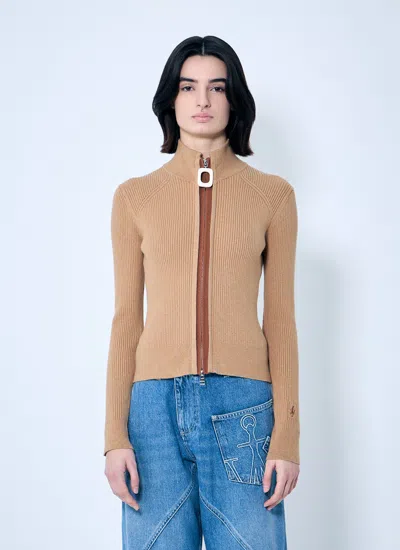 Jw Anderson Fitted Zip Up Cardigan In Brown