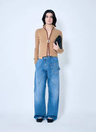 Jw Anderson Fitted Zip Up Cardigan In Brown