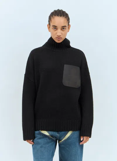 Jw Anderson Women Leather Patch Pocket Sweater In Black