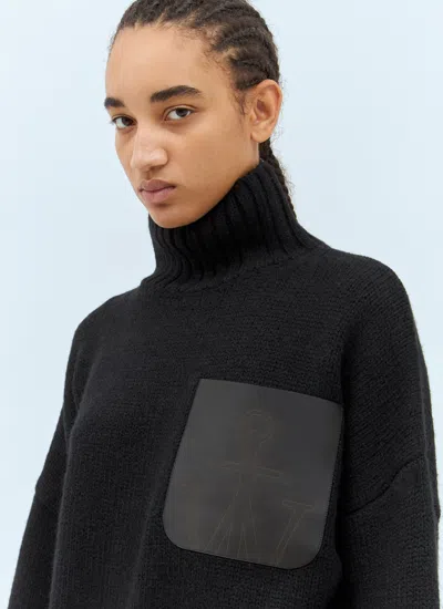 Jw Anderson Women Leather Patch Pocket Sweater In Black