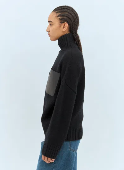 Jw Anderson Women Leather Patch Pocket Sweater In Black
