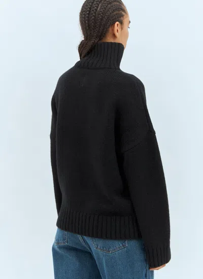 Jw Anderson Women Leather Patch Pocket Sweater In Black