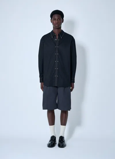 Lemaire Black Cotton Satin Embellished Metal Shirt In Black