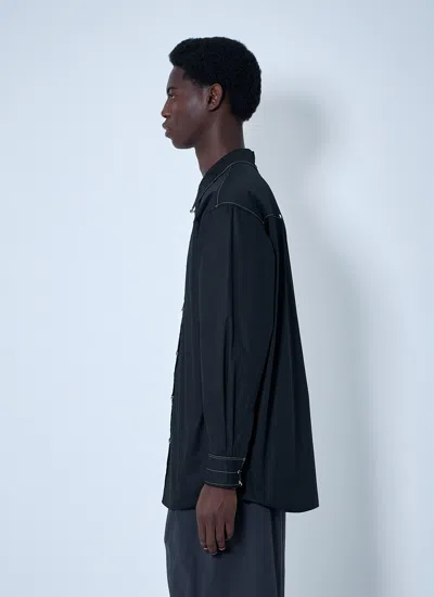 Lemaire Black Cotton Satin Embellished Metal Shirt In Black