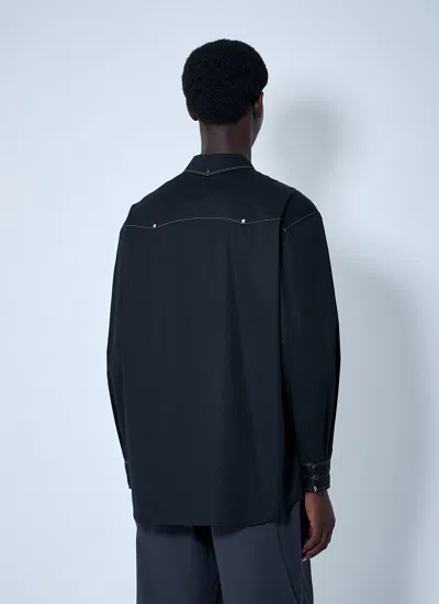 Lemaire Black Cotton Satin Embellished Metal Shirt In Black