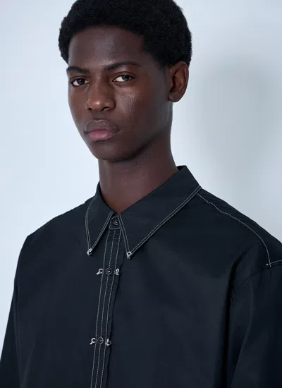 Lemaire Black Cotton Satin Embellished Metal Shirt In Black
