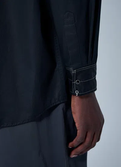Lemaire Black Cotton Satin Embellished Metal Shirt In Black