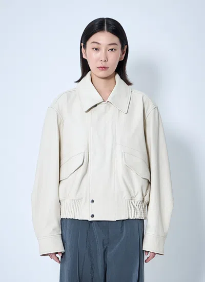 Lemaire Long-sleeved Leather Jacket In Neutral