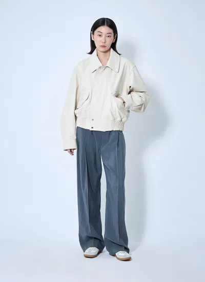 Lemaire Long-sleeved Leather Jacket In Neutral