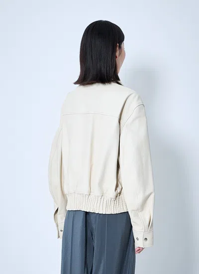 Lemaire Long-sleeved Leather Jacket In Neutral