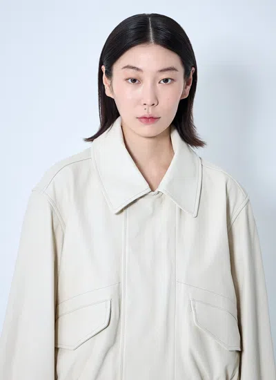 Lemaire Long-sleeved Leather Jacket In Neutral