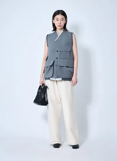 Maison Margiela Women Distressed Wool Waistcoat In Blue